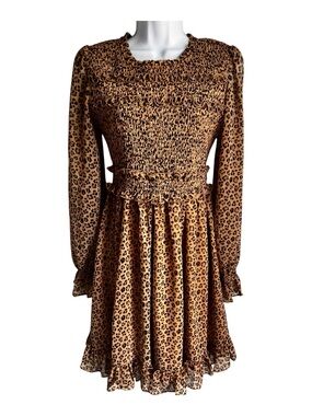 Rachel Parcell Leopard Print Long-Sleeve Smocked Mini Dress